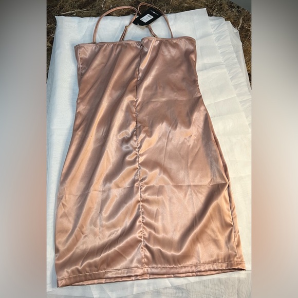 NWT Fashion Nova Blush Satin Slip Mini Dress Size L Romantic - Picture 5 of 5